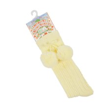 S355-LEM: Lemon Knee Length Socks w/Pom Pom (0-24 Months)